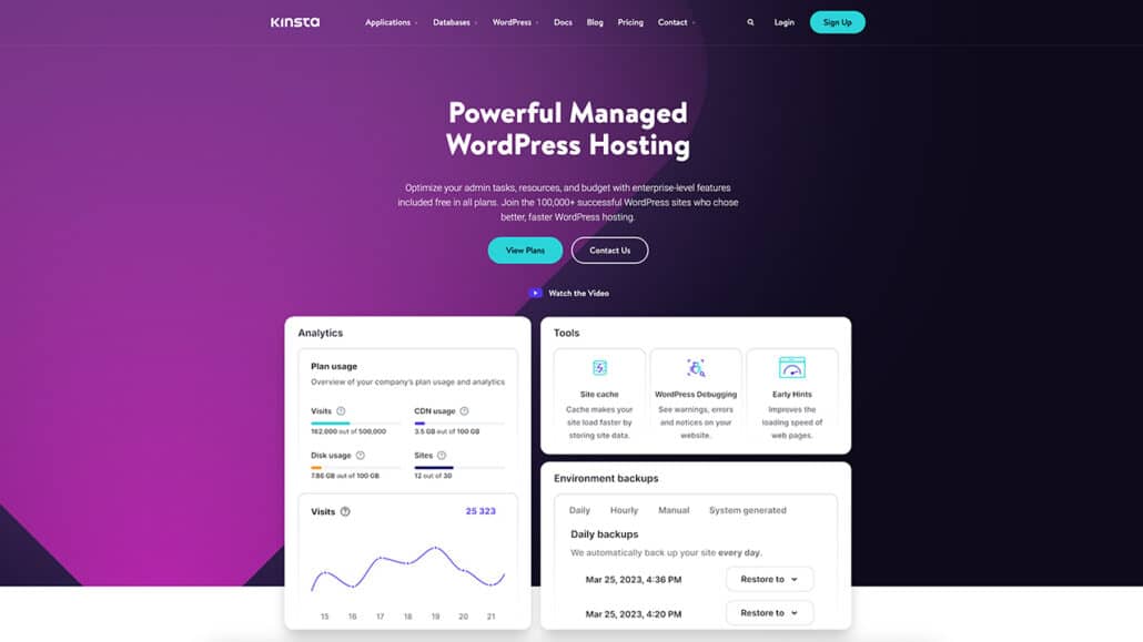 Image showing the landing page for Kinsta WordPress Hosting.